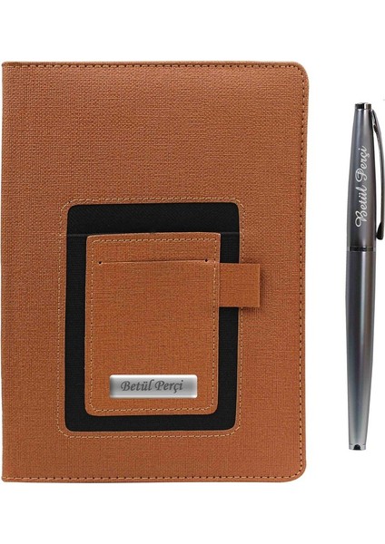 Kişiye Özel Baskılı Kanguru Çizgili Termo Deri Defter ve Kalem Seti modelleri