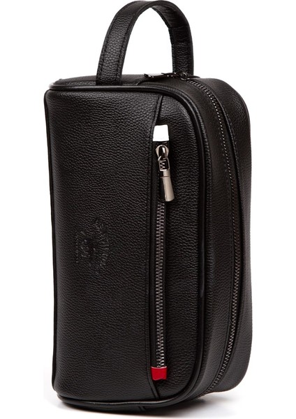 Erkek Deri Portföy Clutch Traş Kozmetik Bakım ve Günlük El Çantası (14X24CM) NEW171 - Siyah