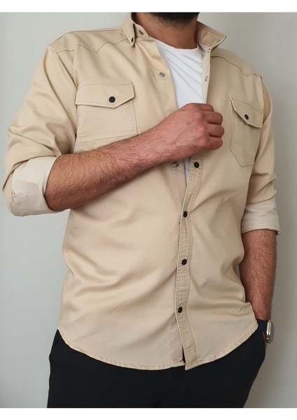Kıvanç Bej Erkek Rahat Esnek Slim Fit Kalıp Pamuklu Kot Gömlek KIVANC-1927 fiyatları