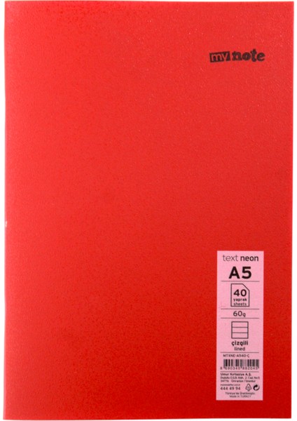 Text A5 40 Yaprak Çizgili Plastik Neon Kapaklı Defter