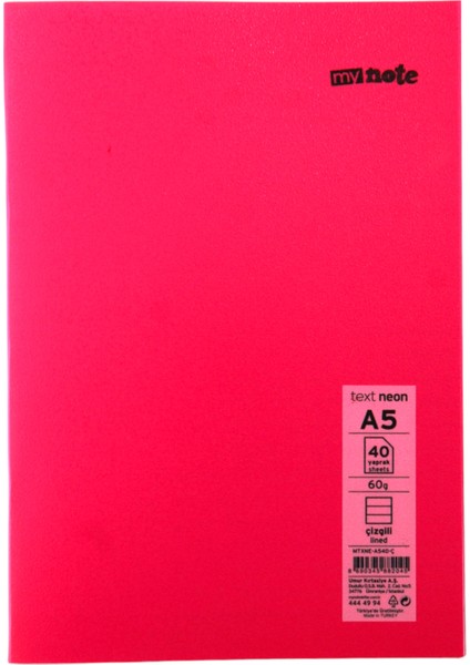 Text A5 40 Yaprak Çizgili Plastik Neon Kapaklı Defter