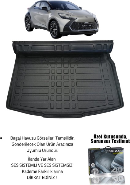Toyota C-Hr 2 2023+ Uyumlu 4.5d Premium Havuzlu Oto Paspas ve Liner Marka 3D Ses Sistemsiz Bagaj Havuzu fiyatları