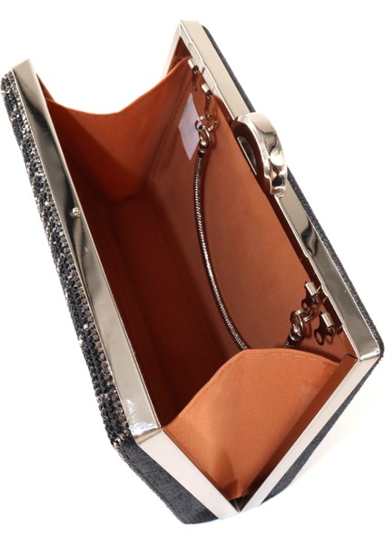 Suyolu Taşlı Gümüş Abiye Çanta. Abiye Portföy Clutch Davet Gece Çantası. Kadın Abiye Taşlı Çanta.