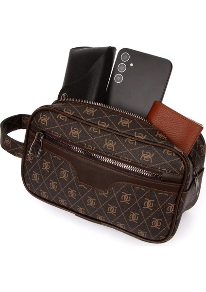 Erkek Deri Portföy Clutch Traş Kozmetik Bakım ve Günlük El Çantası (14X24CM) NEW171 - Kahve - Taba