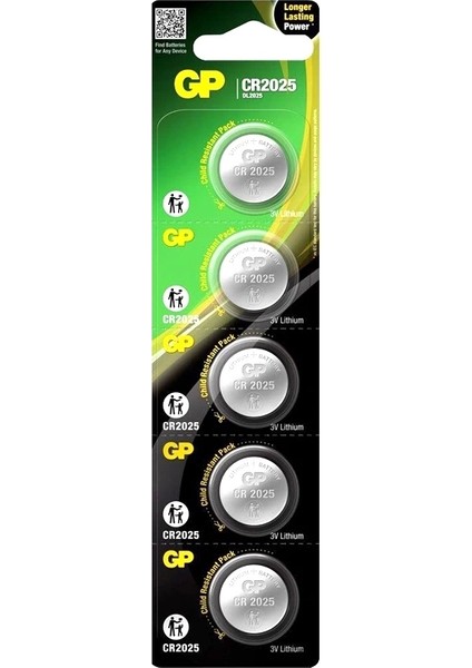 Gp CR2025 3 Volt Lityum Para Pil 5li Paket GPCR2025-2CPU5 (GPPBL2025155) (5047)