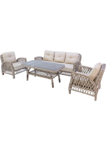Mira Rattan Bahçe Oturma Grubu | 3+1+1 Sehpalı Bahçe Takımı