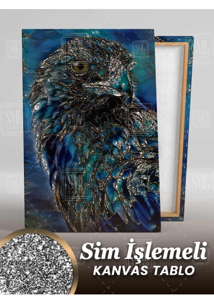 Sim Işlemeli Altın Çizgisel Kartal Asalet Hayvan Asil Modern Sanat Simli Dikey Kanvas Tablo fiyatları