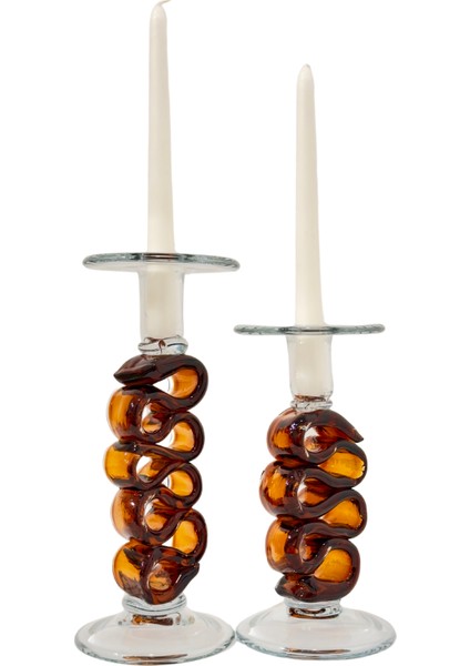 Amber Cam Şamdan Seti