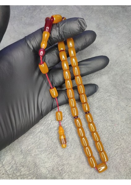 Sistemli Usta Işi Üst Düzey Sıkma Kehribar Tesbih