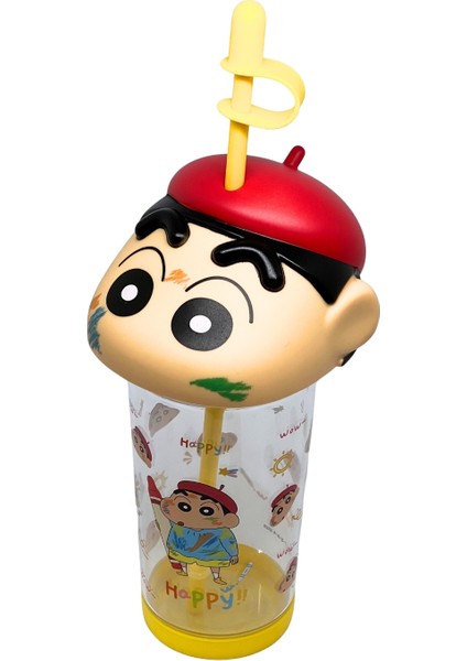 500ML Crayon Shinchan Figürlü Kapak Silikon Tabanlı Pipetli Tritan Cup/bardak