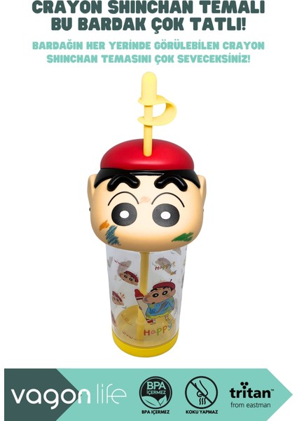 500ML Crayon Shinchan Figürlü Kapak Silikon Tabanlı Pipetli Tritan Cup/bardak modelleri