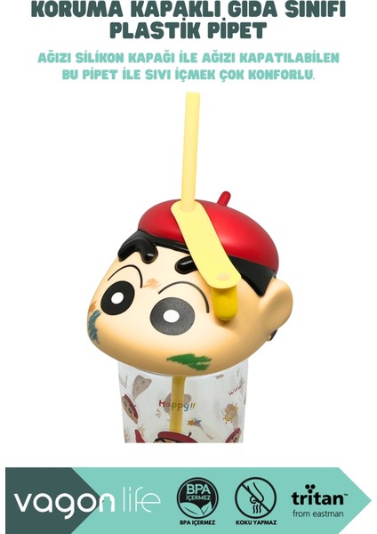 500ML Crayon Shinchan Figürlü Kapak Silikon Tabanlı Pipetli Tritan Cup/bardak fırsatları