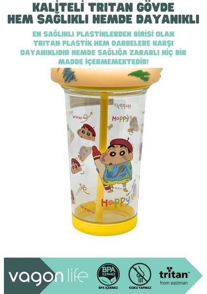 500ML Crayon Shinchan Figürlü Kapak Silikon Tabanlı Pipetli Tritan Cup/bardak indirimleri