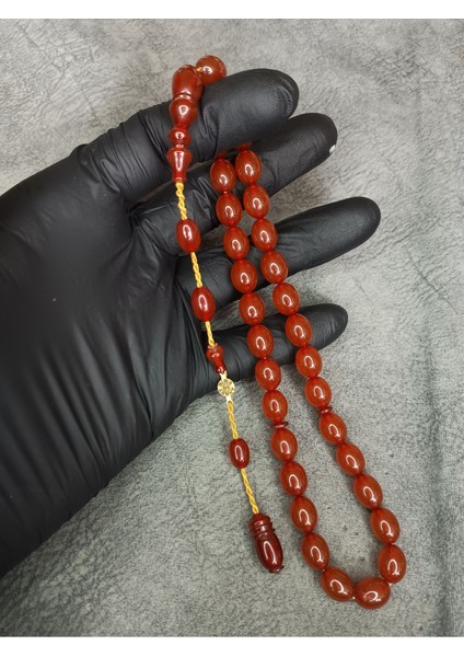 Sistemli Usta Işi Üst Düzey Sıkma Kehribar Tesbih