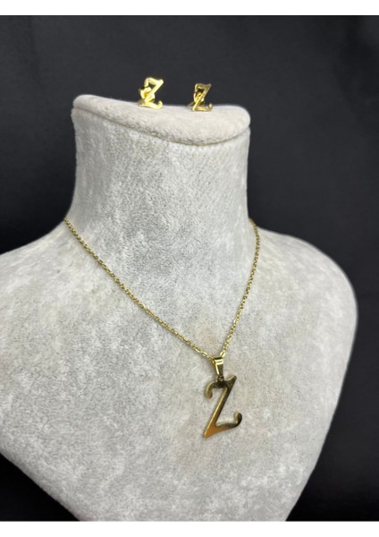 Z Harfi Gold Çelik Kolye ve Küpe Seti modelleri