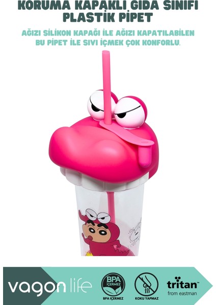 500ML Crayon Shinchan Figürlü Kapak Silikon Tabanlı Pipetli Tritan Cup/bardak fiyatları