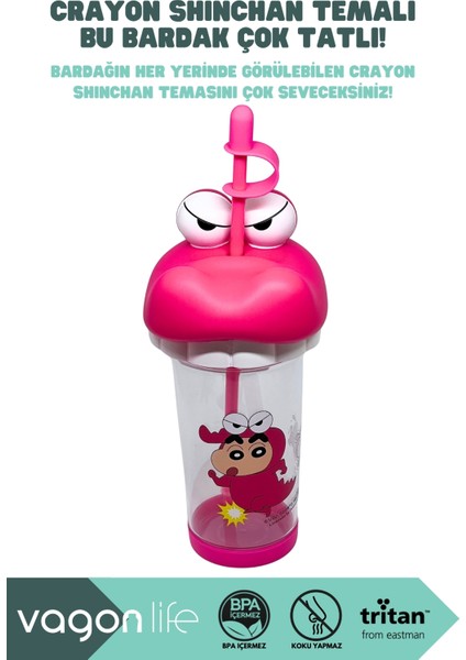 500ML Crayon Shinchan Figürlü Kapak Silikon Tabanlı Pipetli Tritan Cup/bardak modelleri