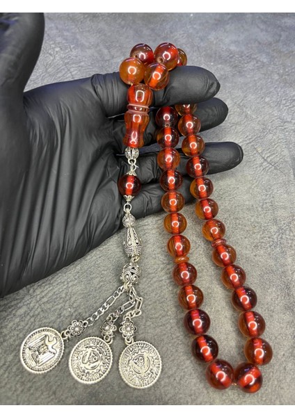 Büyük Boy Özel Tasarım Püskküllü Sıkma Kehribar Tesbih