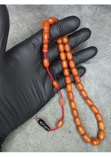 Sistemli Usta Işi Üst Düzey Sıkma Kehribar Tesbih