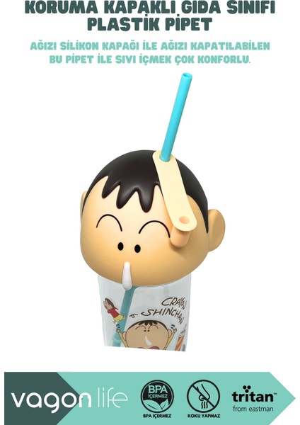 500ML Crayon Shinchan Figürlü Kapak Silikon Tabanlı Pipetli Tritan Cup/bardak fiyatları
