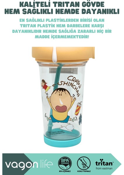 500ML Crayon Shinchan Figürlü Kapak Silikon Tabanlı Pipetli Tritan Cup/bardak indirimleri