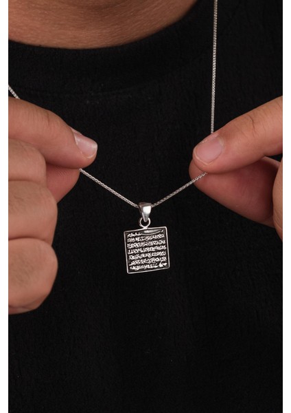 925 Ayar Gümüş Ayetel Kürsi Ayet Karartmalı Kare Model Kolye fiyatları