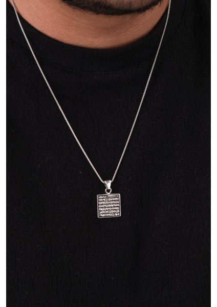 925 Ayar Gümüş Ayetel Kürsi Ayet Karartmalı Kare Model Kolye modelleri