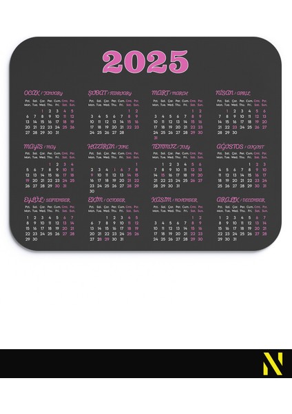 2025 Takvimli Renkli Ergonomik Mouse Pad 23 cm x 19 cm - Kaydırmaz Taban Ev ve Ofis Kullanımı Için Ideal Fare Altlığı Mousepad