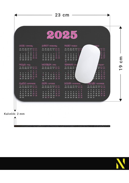 2025 Takvimli Renkli Ergonomik Mouse Pad 23 cm x 19 cm - Kaydırmaz Taban Ev ve Ofis Kullanımı Için Ideal Fare Altlığı Mousepad