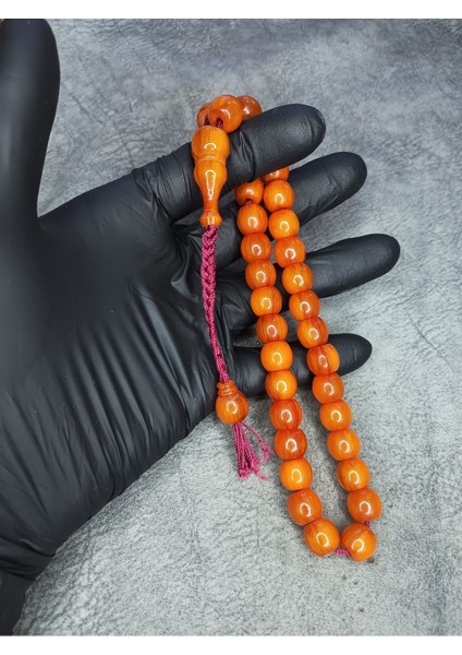 Üst Düzey Usta Işi Hareli Sıkma Kehribar Tesbih