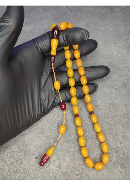 Sistemli Usta Işi Üst Düzey Sıkma Kehribar Tesbih