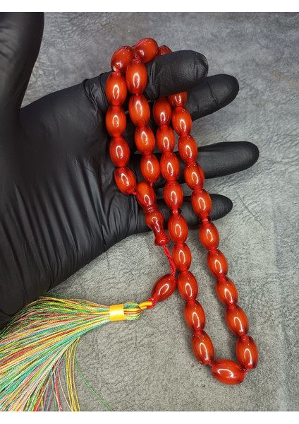 Büyük Boy Üst Düzey Hareli Sıkma Kehribar Tesbih