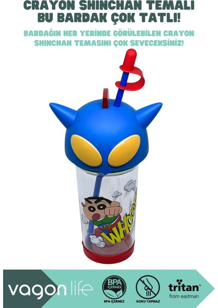 500ML Crayon Shinchan Figürlü Kapak Silikon Tabanlı Pipetli Tritan Cup/bardak modelleri