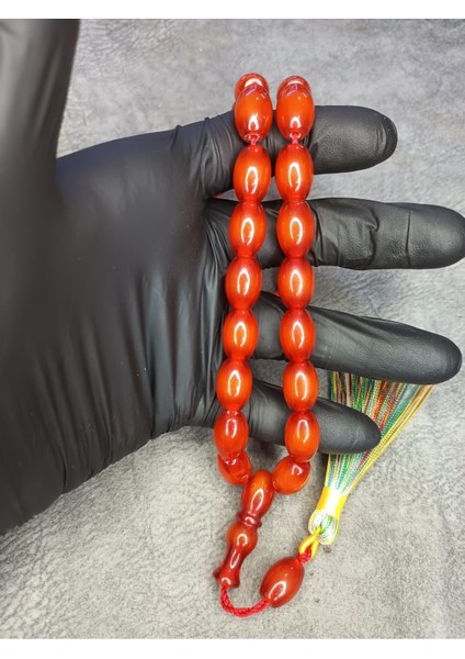 Büyük Boy Üst Düzey Hareli Sıkma Kehribar Tesbih modelleri