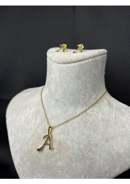 A Harfi Gold Çelik Kolye ve Küpe Set fiyatları