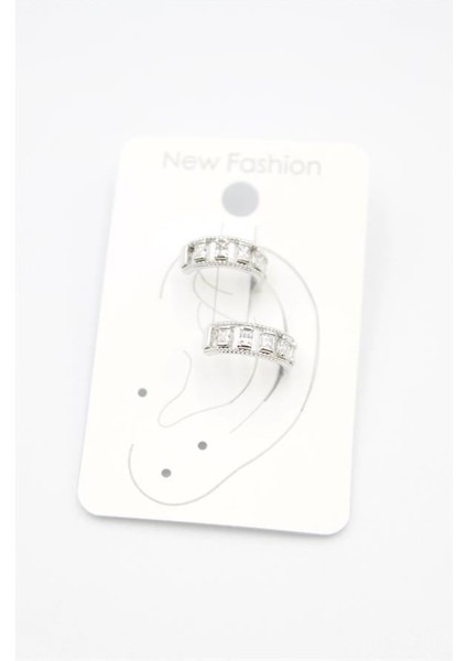 2'li Taşlı Kıkırdak Küpe - Gümüş