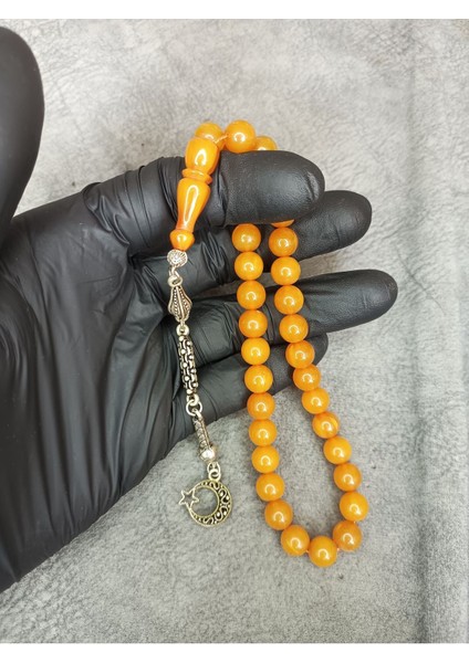 Küre Üst Düzey Hareli Sıkma Kehribar Tesbih