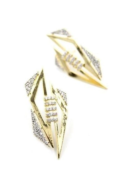 Taşlı Özel Tasarım Küpe - Altın