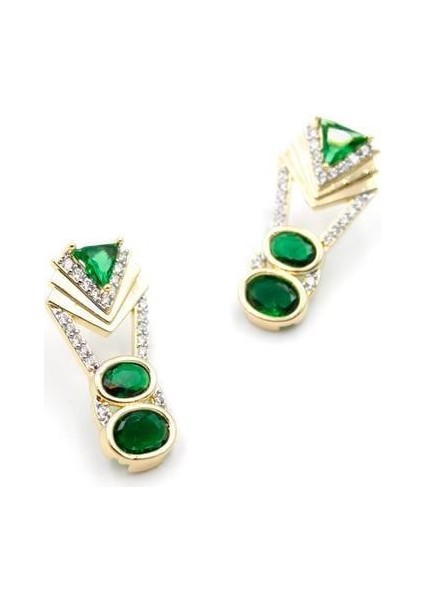 Yeşil Taşlı Küpe - Altın