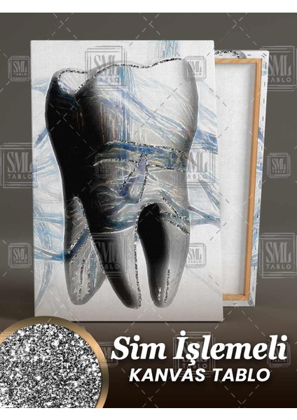 Sim Işlemeli Diş Hekimi Odası Büro Diş Ağız Sağlığı Dekor Simli Dikey Kanvas Tablo fiyatları
