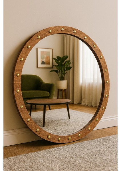 Lucca Yuvarlak Ayna -Ahşap Ayna -Gold Ayna