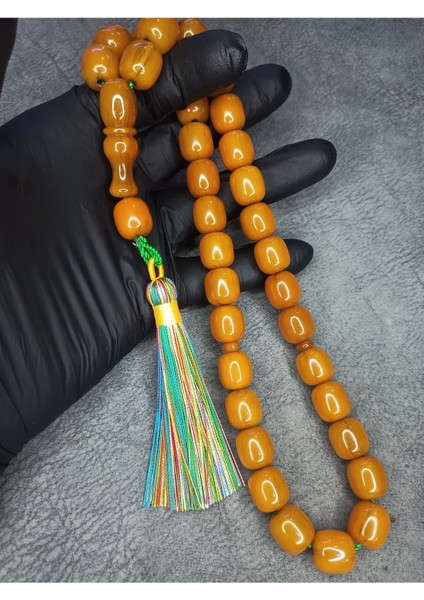 Büyük Boy Üst Düzey Hareli Sıkma Kehribar Tesbih