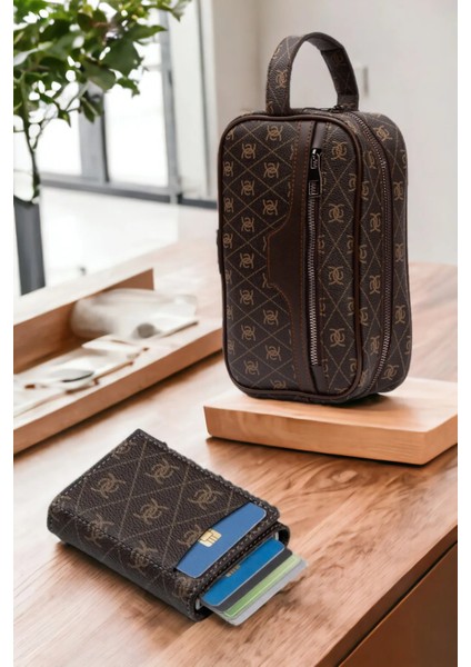 Erkek Deri Mekanizmalı Cüzdan ve Portföy Clutch Traş Kozmetik Bakım ve Günlük El Çantası (14X24CM) NEW171 - Kahve - Taba
