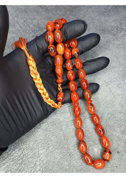 Ip Püsküllü Büyük Boy Üst Düzey Sıkma Kehribar Tesbih