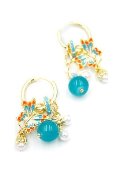 Boncuklu Kelebek Küpe - Turuncu fiyatları