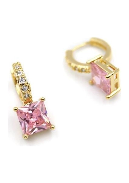 Kare Taşlı Küpe - Pembe fiyatları