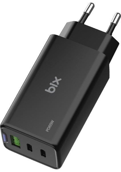 BX3P66G Gan 65W 2*type-C Pd 3.0 ve Usb-A Qc Üç Portlu Hızlı Şarj Cihazı (Siyah)