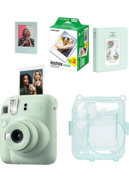 Instax Mini 12 Fotoğraf MAKINESI-20LI Film-Simli Pleksi KILIF-64LÜ Albüm ve Mıknatıslı Çerçeve Set 1