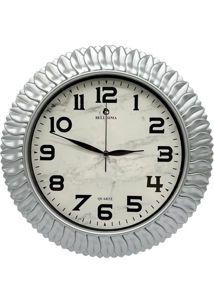 BL-1074 Serisi Klasik Kadran Yaprak Desenli Sessiz Akar 30 cm Duvar Saati Gri