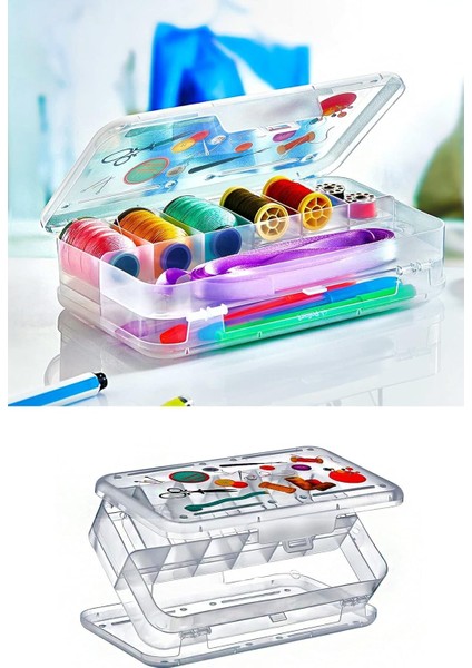 Şeffaf Plastik Bölmeli Çift Taraflı Hobi Dikiş Iğne Kutusu Düzenleyici Arduino Balıkçı Malzeme Saklama Organizer (1 Adet)